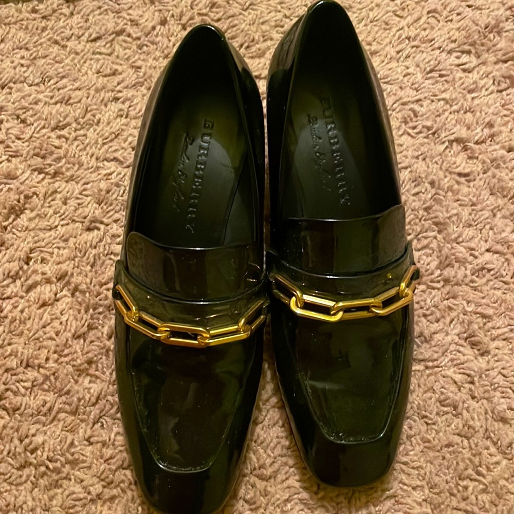 Burberry Black Patent Chain Slip-On Loafers